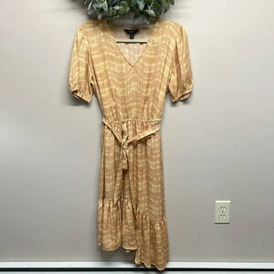 NWOT Simply Vera Vera Wang Peach Tie Dye Stripe Asymmetrical Puff Sleeve Dress M